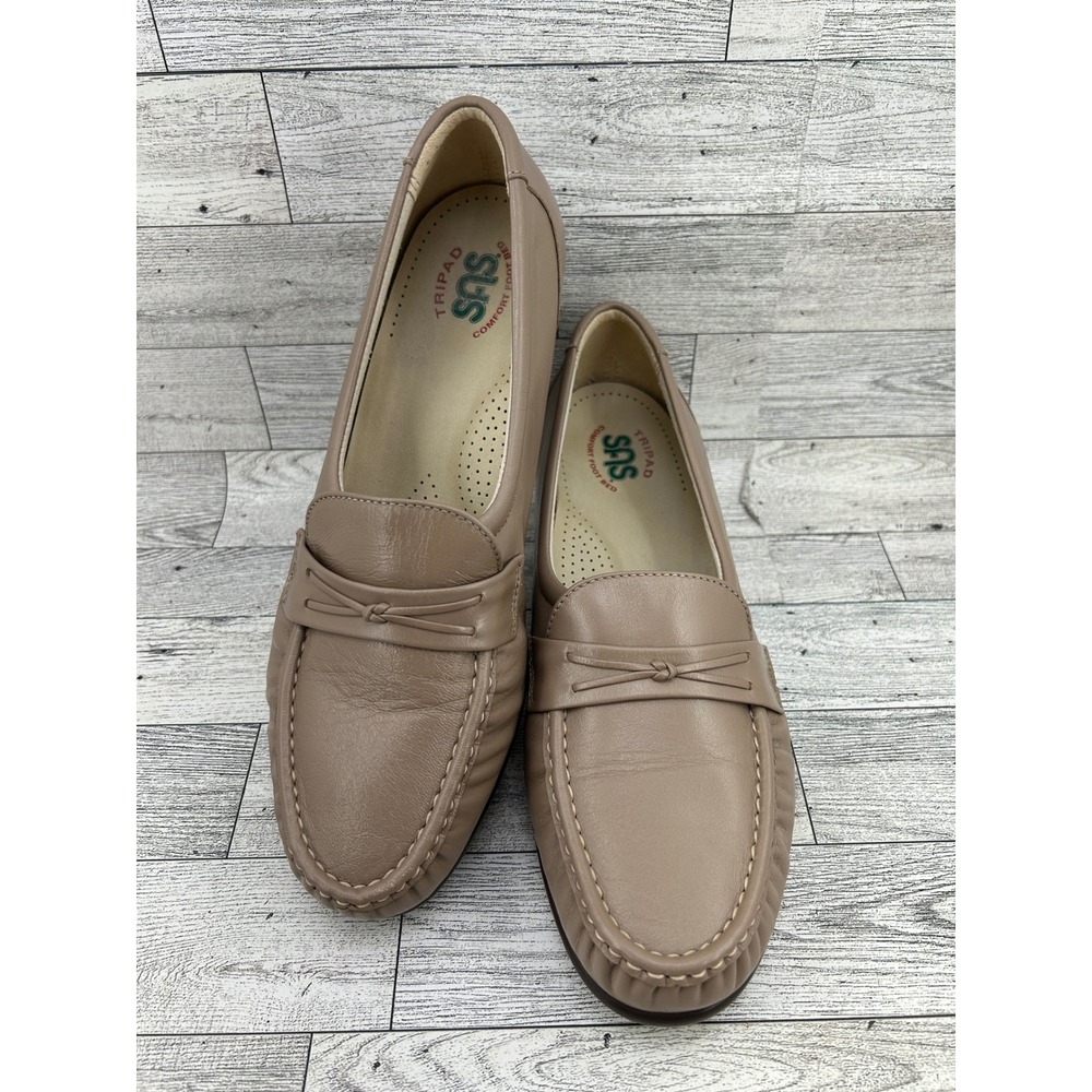 SAS Tripad Comfort Women Sz 9.5 M Taupe Leather Bow Loafers Wedge Shoes 75141891
